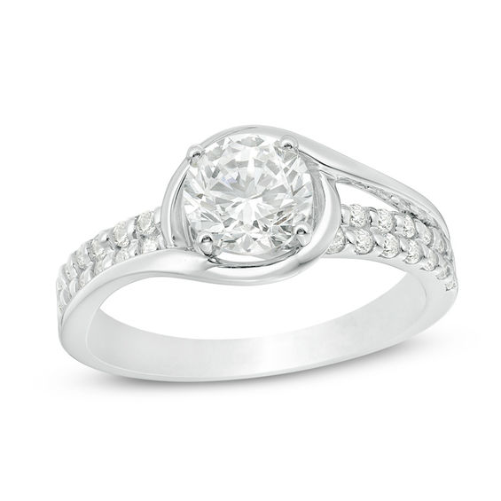 1-1/4 CT. T.W. Diamond Double Row Bypass Engagement Ring in 18K White Gold (I/SI2) 1-1/4 CT. T.W. Diamond Double Row Bypass Engagement Ring in 18K White Gold (I/SI2)