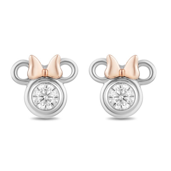 Mickey Mouse & Minnie Mouse 1/2 CT. T.w. Diamond Solitaire Stud Earrings in Sterling Silver and 10K Rose Gold
