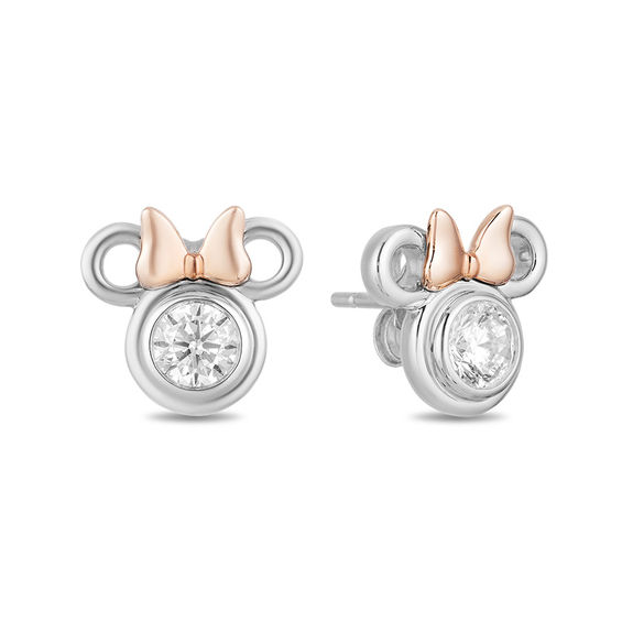 Mickey Mouse & Minnie Mouse 1/2 CT. T.w. Diamond Solitaire Stud Earrings in Sterling Silver and 10K Rose Gold