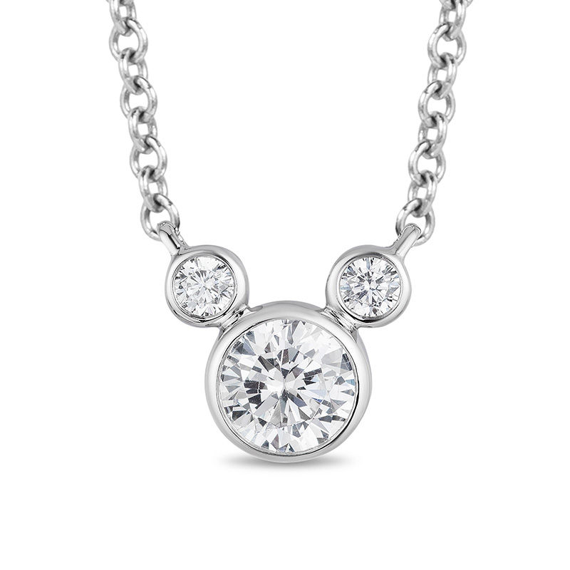 Mickey Mouse & Minnie Mouse 1/2 CT. T.W. Diamond Bezel-Set Necklace in 10K White Gold - 17.75"