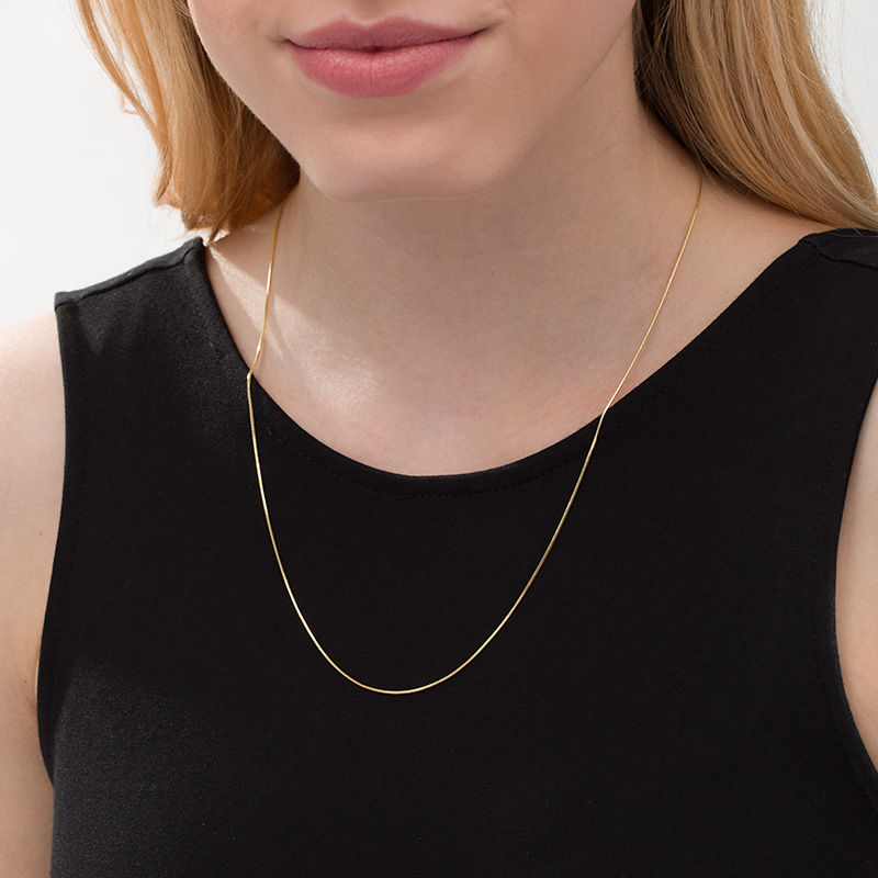 Main Image 2 of Made in Italy Ladies' 0.8mm Adjustable Snake Chain Necklace in 14K Gold - 22"
