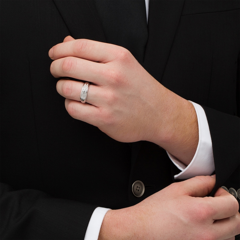 Main Image 2 of 1/2 CT. T.W. Diamond Double Cushion Frame Wedding Ensemble in 10K White Gold - Size 7 and 10