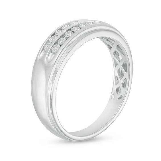 1/2 CT. T.w. Diamond Double Cushion Frame Wedding Ensemble in 10K White Gold - Size 7 and 10