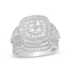 Thumbnail Image 1 of 1-1/2 CT. T.W. Multi-Diamond Double Cushion Frame Vintage-Style Bridal Set in 10K White Gold