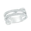 Thumbnail Image 1 of 1/10 CT. T.W. Diamond Crossover and Beaded Ring in Sterling Silver