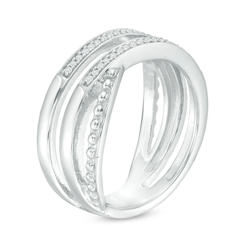 Main Image 2 of 1/10 CT. T.W. Diamond Crossover and Beaded Ring in Sterling Silver
