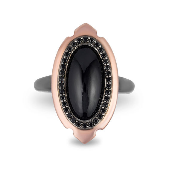 Enchanted Disney Villains Maleficent Onyx and 1/5 CT. T.w. Diamond Ring in Black Sterling Silver and 10K Rose Gold
