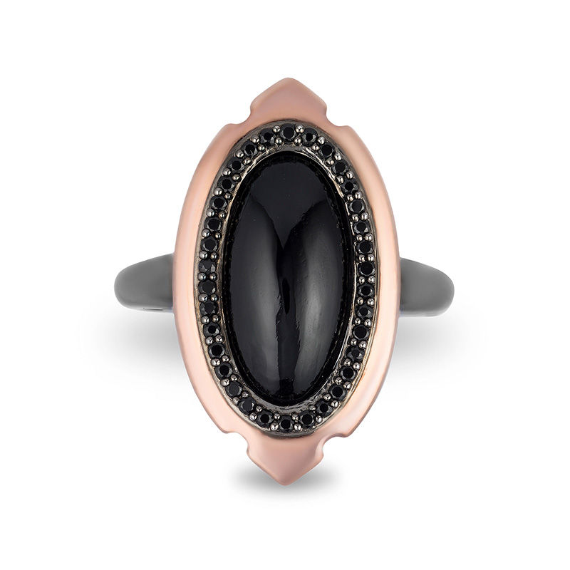 Enchanted Disney Villains Maleficent Onyx and 1/5 CT. T.W. Diamond Ring in Black Sterling Silver and 10K Rose Gold