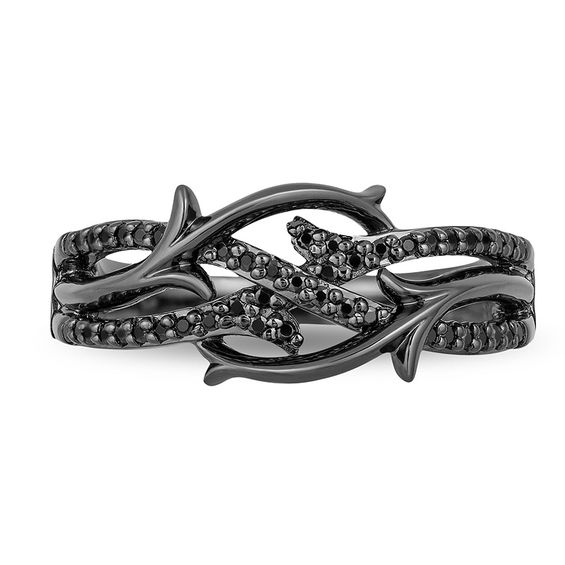 Enchanted Disney Villains Maleficent 1/4 CT. T.w. Black Diamond Ring in Sterling Silver with Black Rhodium