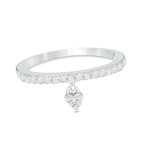 1/5 CT. T.w. Diamond Heart Charm Ring in Sterling Silver