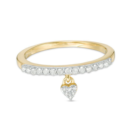 1/5 CT. T.w. Diamond Heart Charm Ring in Sterling Silver with 14K Gold Plate