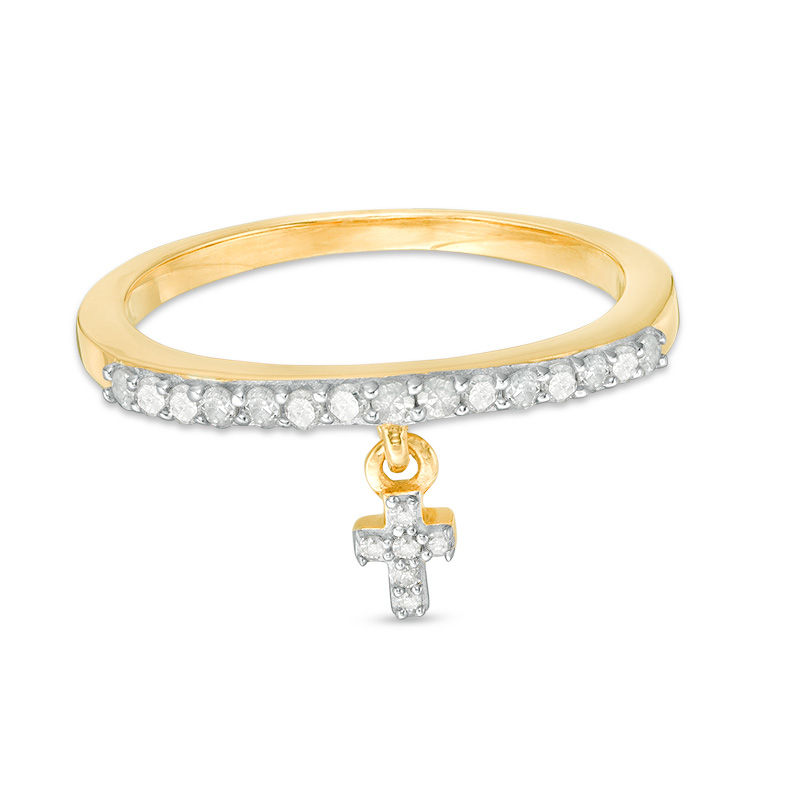 1/5 CT. T.W. Diamond Cross Charm Ring in Sterling Silver with 14K Gold Plate