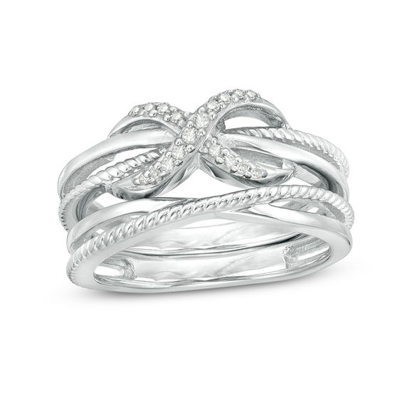 1/10 CT. T.w. Diamond Infinity Crossover Two Piece Stackable Band Set in Sterling Silver