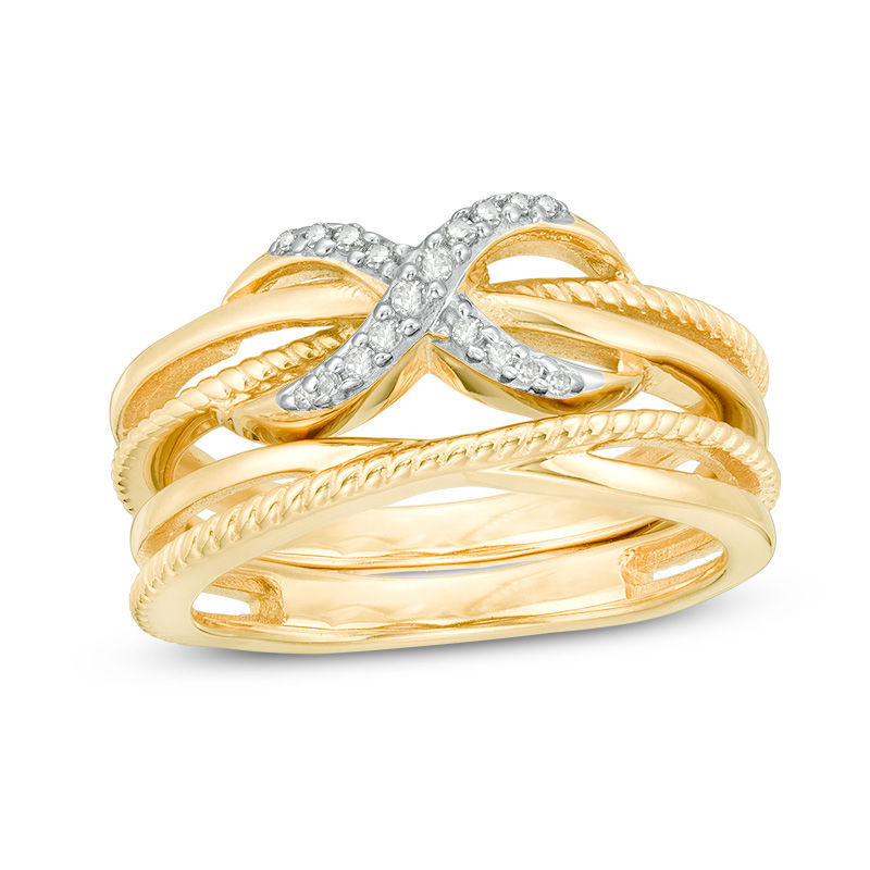 1/10 CT. T.W. Diamond Infinity Crossover Two Piece Stackable Band Set in Sterling Silver with 14K Gold Plate