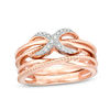 Thumbnail Image 0 of 1/10 CT. T.W. Diamond Infinity Crossover Two Piece Stackable Band Set in Sterling Silver with 14K Rose Gold Plate
