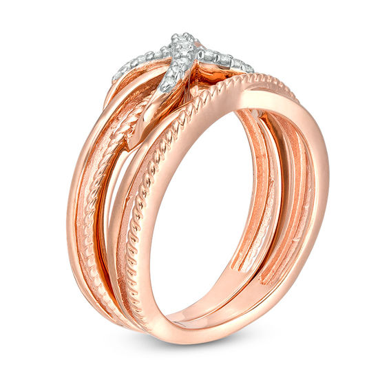 1/10 CT. T.w. Diamond Infinity Crossover Two Piece Stackable Band Set in Sterling Silver with 14K Rose Gold Plate
