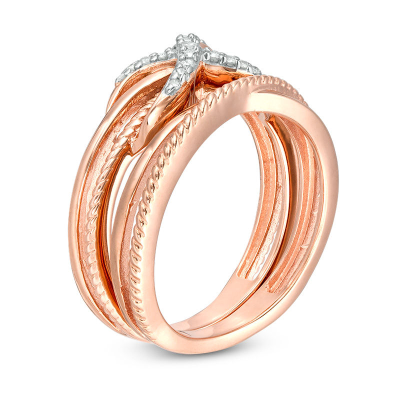 1/10 CT. T.W. Diamond Infinity Crossover Two Piece Stackable Band Set in Sterling Silver with 14K Rose Gold Plate
