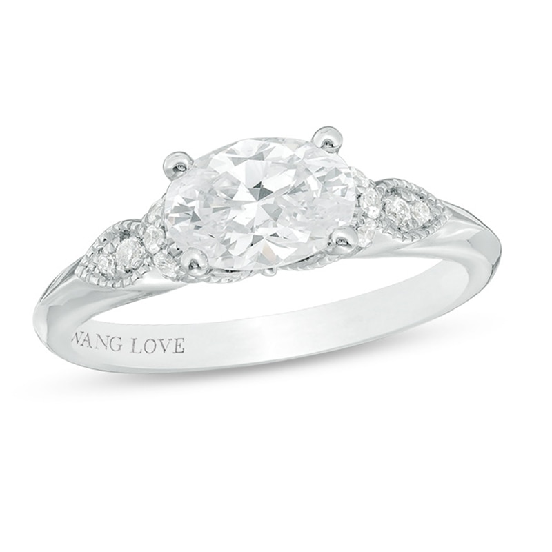 Main Image 1 of Vera Wang Love Collection 1-1/6 CT. T.W. Certified Oval Diamond Vintage-Style Engagement Ring in 14K White Gold (I/SI2)
