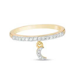 1/5 CT. T.W. Diamond Crescent Moon Charm Ring in Sterling Silver with 14K Gold Plate