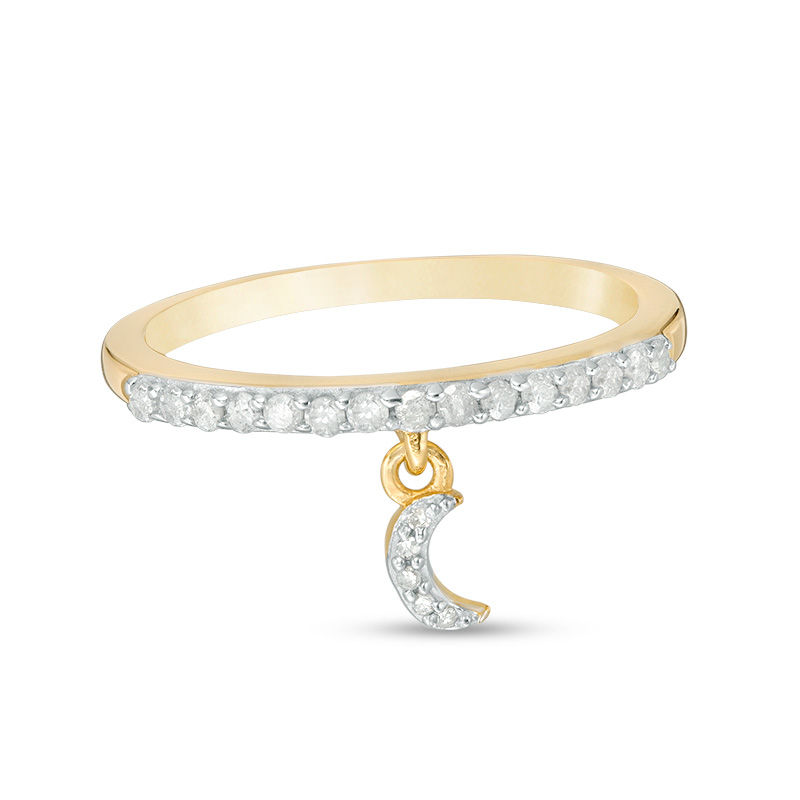 Main Image 1 of 1/5 CT. T.W. Diamond Crescent Moon Charm Ring in Sterling Silver with 14K Gold Plate