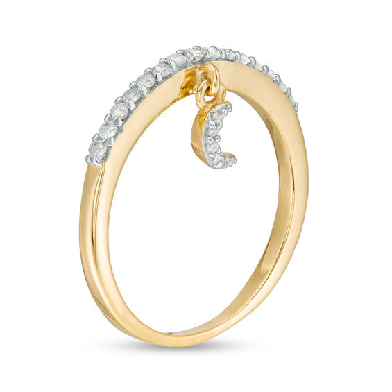 1/5 CT. T.w. Diamond Crescent Moon Charm Ring in Sterling Silver with 14K Gold Plate