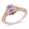 Enchanted Disney Rapunzel Oval Rose de France Amethyst and 1/3 CT. T.w. Diamond Engagement Ring in 14K Rose Gold