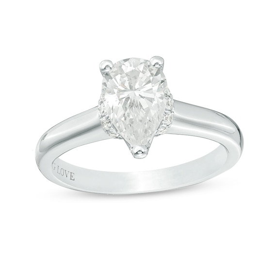Vera Wang Love Collection 1-1/8 CT. T.w. Pear-Shaped Diamond Collar Engagement Ring in 14K White Gold