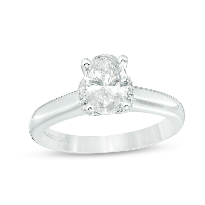 Main Image 1 of Vera Wang Love Collection 1-1/8 CT. T.W. Oval Diamond Collar Engagement Ring in 14K White Gold