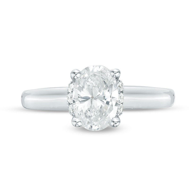 Main Image 3 of Vera Wang Love Collection 1-1/8 CT. T.W. Oval Diamond Collar Engagement Ring in 14K White Gold
