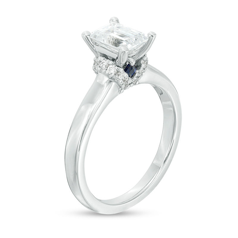 Main Image 2 of Vera Wang Love Collection 1-1/8 CT. T.W. Emerald-Cut Diamond Collar Engagement Ring in 14K White Gold