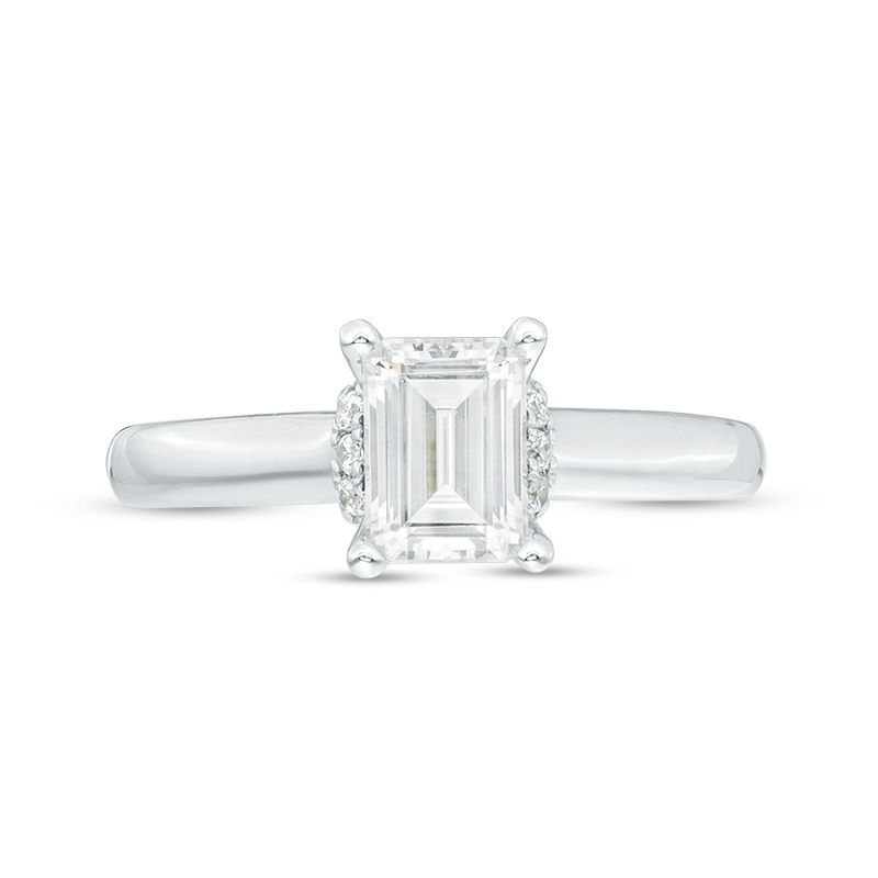 Main Image 3 of Vera Wang Love Collection 1-1/8 CT. T.W. Emerald-Cut Diamond Collar Engagement Ring in 14K White Gold