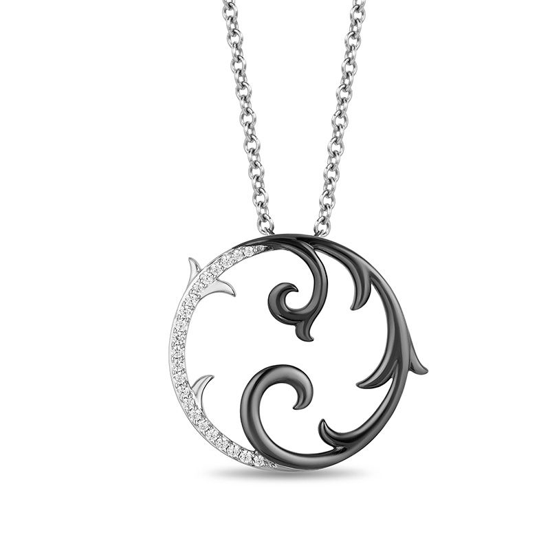 Enchanted Disney Villains Maleficent 1/10 CT. T.W. Diamond Thorn Pendant in Sterling Silver with Black Rhodium - 19"