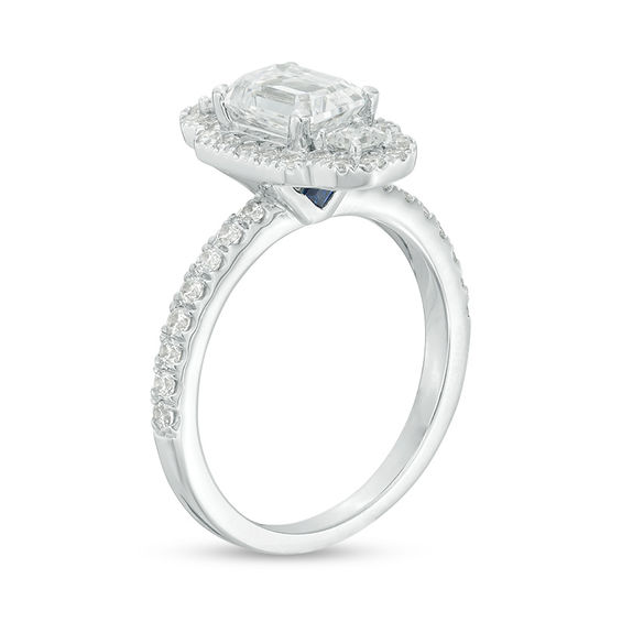 Vera Wang Love Collection 1-5/8 CT. T.w. Emerald-Cut Diamond Vertical Three Stone Frame Engagement Ring in 14K White Gold