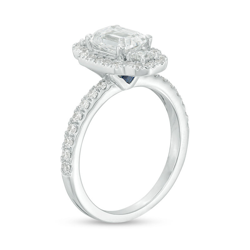 Vera Wang Love Collection 1-5/8 CT. T.W. Emerald-Cut Diamond Vertical Three Stone Frame Engagement Ring in 14K White Gold