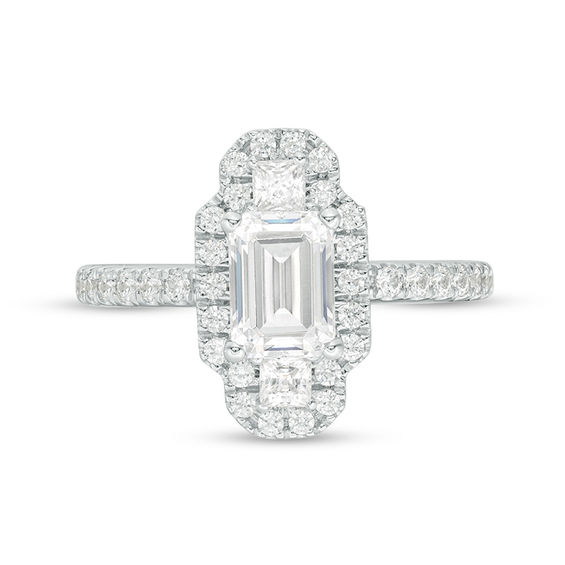 Vera Wang Love Collection 1-5/8 CT. T.w. Emerald-Cut Diamond Vertical Three Stone Frame Engagement Ring in 14K White Gold