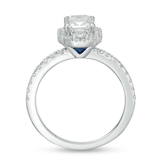 Vera Wang Love Collection 1-5/8 CT. T.w. Emerald-Cut Diamond Vertical Three Stone Frame Engagement Ring in 14K White Gold