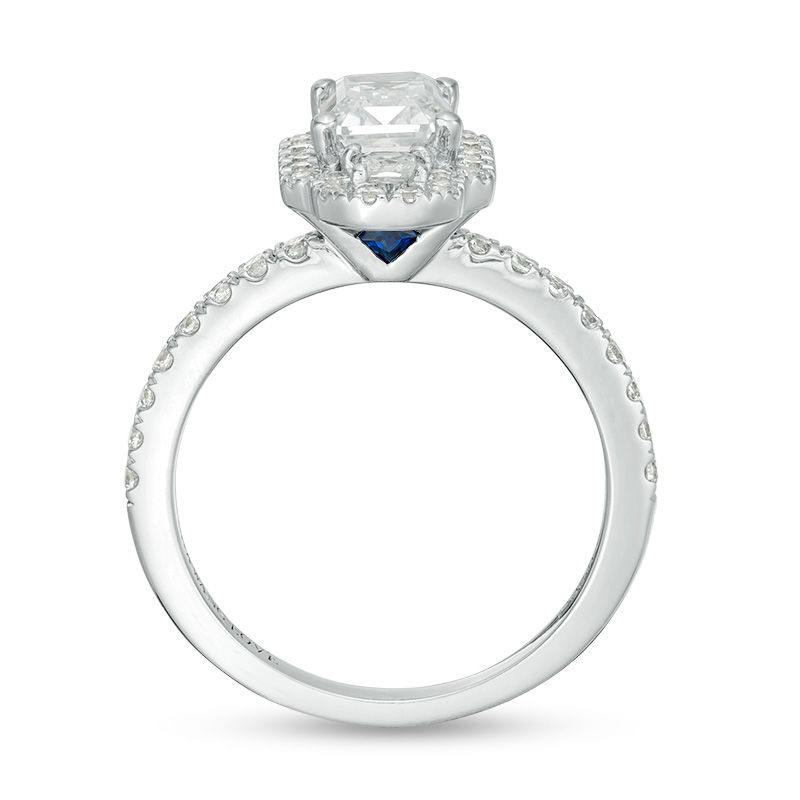 Main Image 4 of Vera Wang Love Collection 1-5/8 CT. T.W. Emerald-Cut Diamond Vertical Three Stone Frame Engagement Ring in 14K White Gold