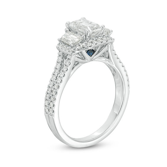 Vera Wang Love Collection 1-1/2 CT. T.w. Certified Emerald-Cut Diamond Frame Engagement Ring in 14K White Gold (I/Si2)