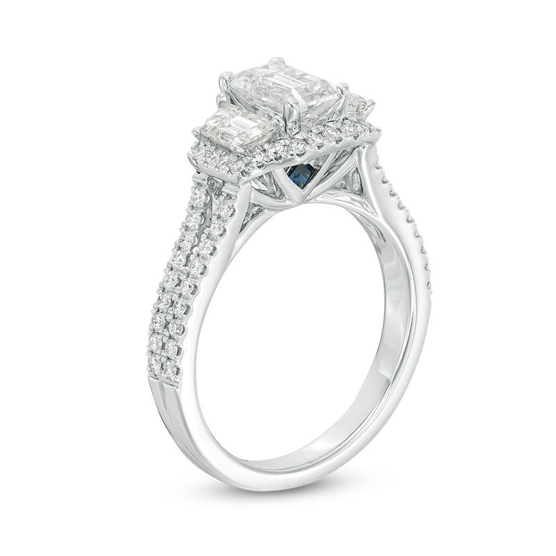 Vera Wang Love Collection 1-1/2 CT. T.W. Certified Emerald-Cut Diamond Frame Engagement Ring in 14K White Gold (I/SI2)
