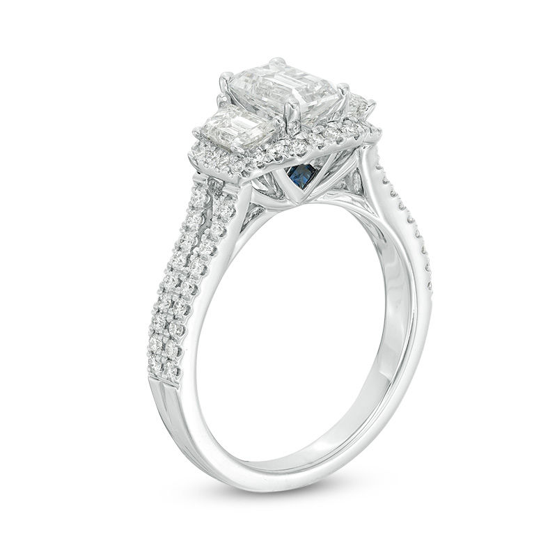 Main Image 2 of Vera Wang Love Collection 1-1/2 CT. T.W. Certified Emerald-Cut Diamond Frame Engagement Ring in 14K White Gold (I/SI2)