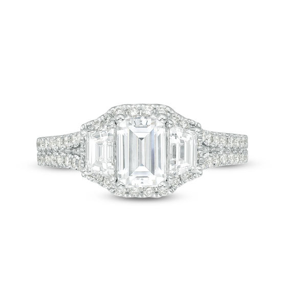 Vera Wang Love Collection 1-1/2 CT. T.w. Certified Emerald-Cut Diamond Frame Engagement Ring in 14K White Gold (I/Si2)