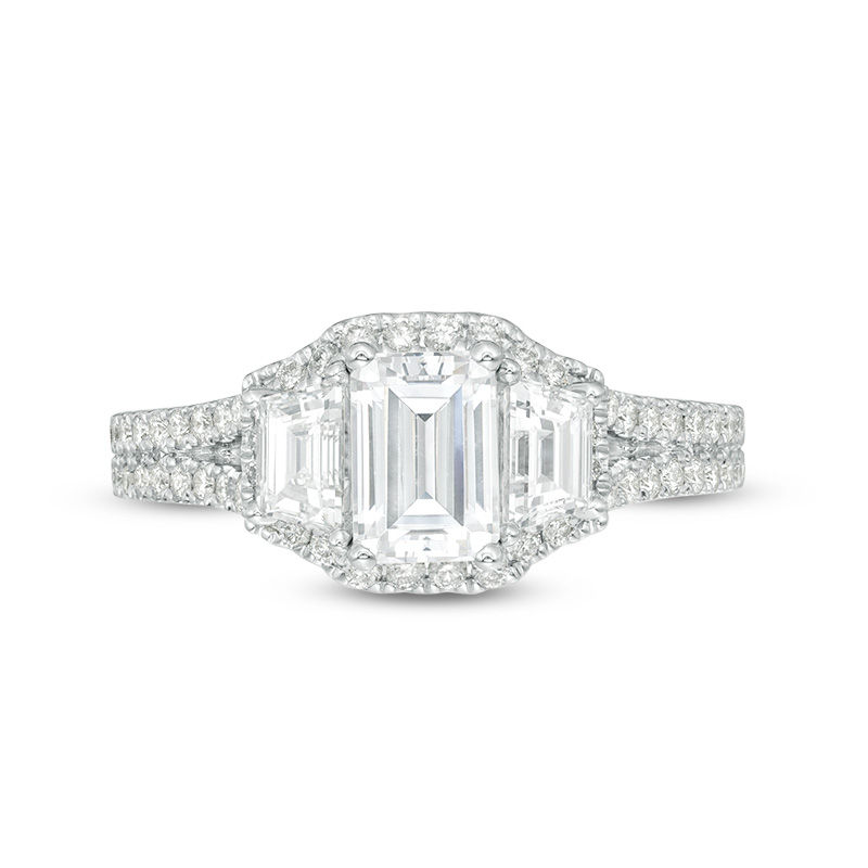 Vera Wang Love Collection 1-1/2 CT. T.W. Certified Emerald-Cut Diamond Frame Engagement Ring in 14K White Gold (I/SI2)