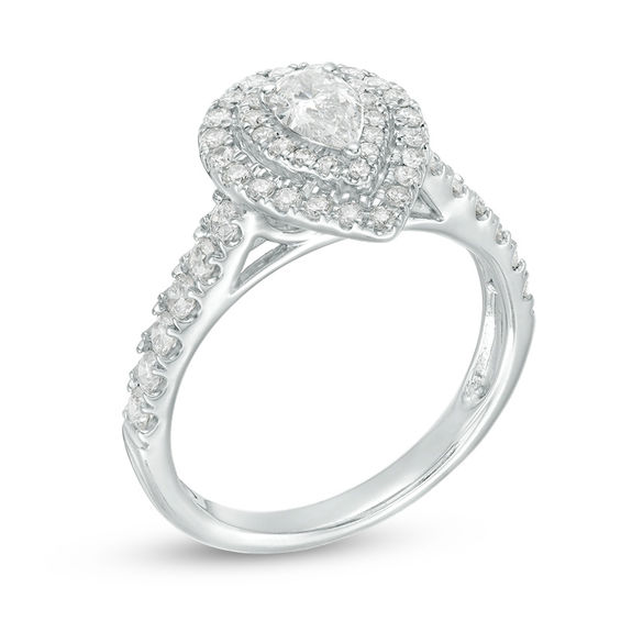 1 CT. T.w. Pear-Shaped Diamond Double Frame Engagement Ring in 14K White Gold
