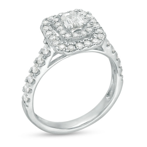 1 CT. T.w. Emerald-Cut Diamond Double Frame Engagement Ring in 14K White Gold