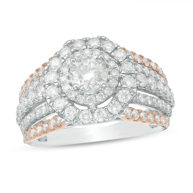Main Image 1 of 2 CT. T.W.  Diamond Octagonal Frame Multi-Row Engagement Ring in 14K Two-Tone Gold