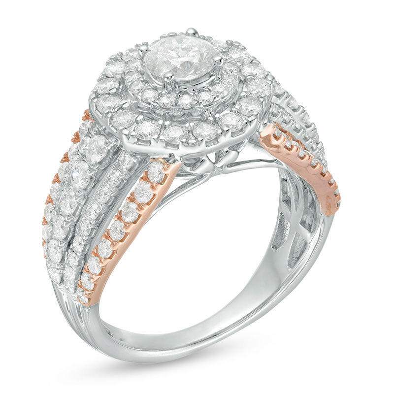 Main Image 3 of 2 CT. T.W.  Diamond Octagonal Frame Multi-Row Engagement Ring in 14K Two-Tone Gold