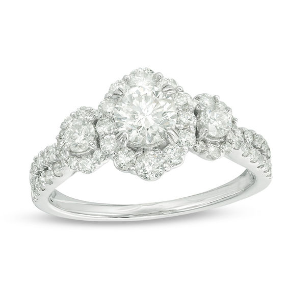 1-1/3 CT. T.w. Diamond Past Present FutureÂ® Hexagonal Frame Engagement Ring in 14K White Gold