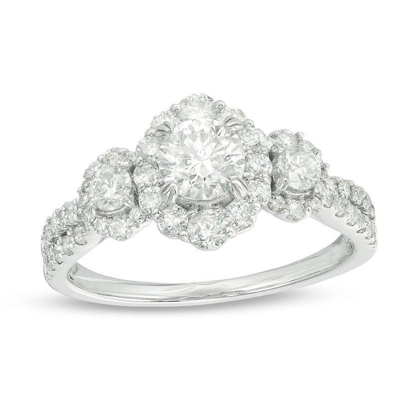 Main Image 1 of 1-1/3 CT. T.W. Diamond Past Present Future® Hexagonal Frame Engagement Ring in 14K White Gold