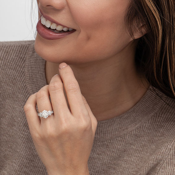 1-1/3 CT. T.w. Diamond Past Present FutureÂ® Hexagonal Frame Engagement Ring in 14K White Gold