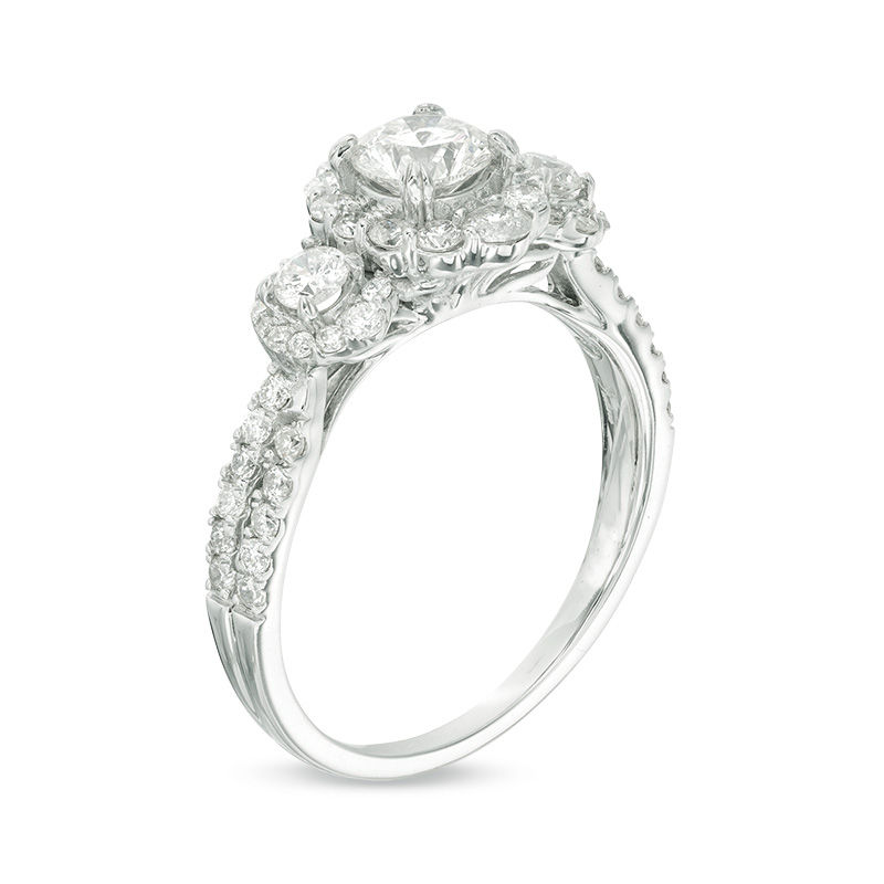 1-1/3 CT. T.W. Diamond Past Present Future® Hexagonal Frame Engagement Ring in 14K White Gold